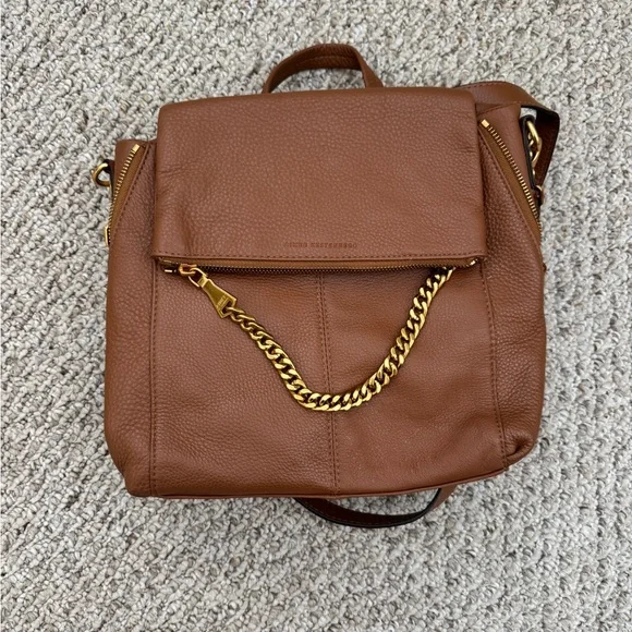 Aimee Kestenberg Tan Leather Backpack with Gold Chain - Picture 1 of 5